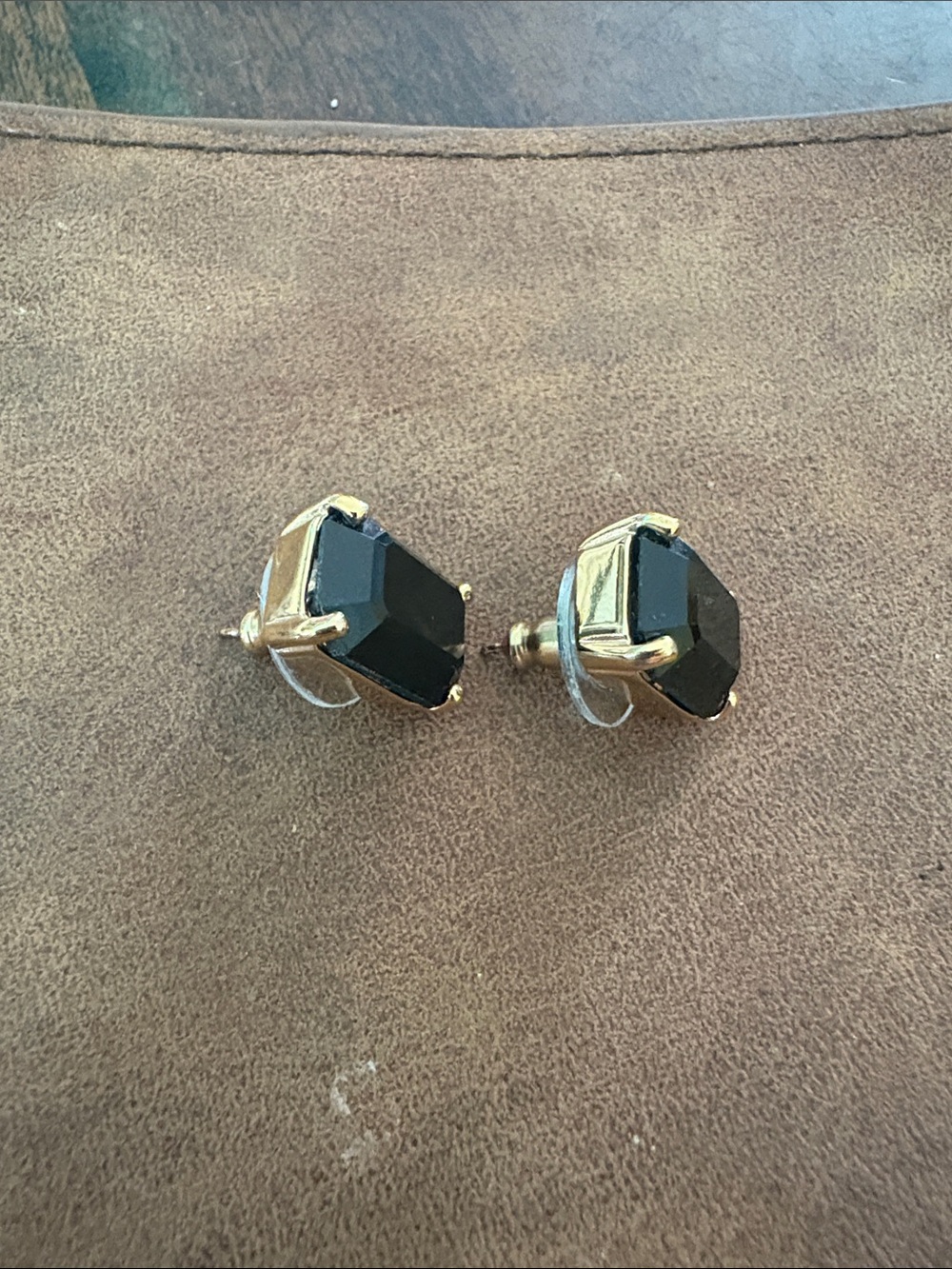 kate spade Black Emerald-Cut Stud Earrings with Gold Prongs - Picture 3 of 3